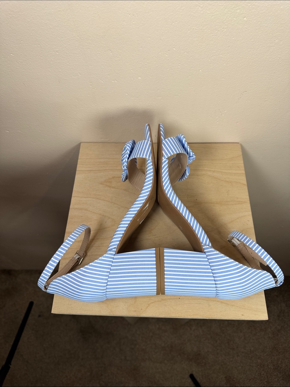 torrid Blue & White Striped Ankle-Strap Block Heels with Bow 10WW Nautical - Picture 6 of 7
